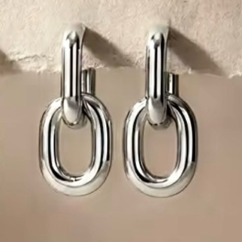 New Silver Double Link Hoop Convertible Earrings - Women Jewelry